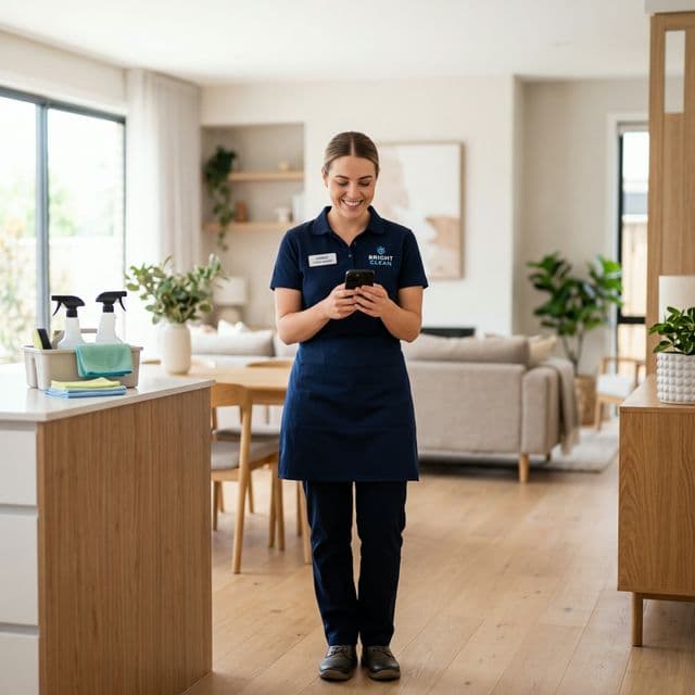 Professional cleaner using app